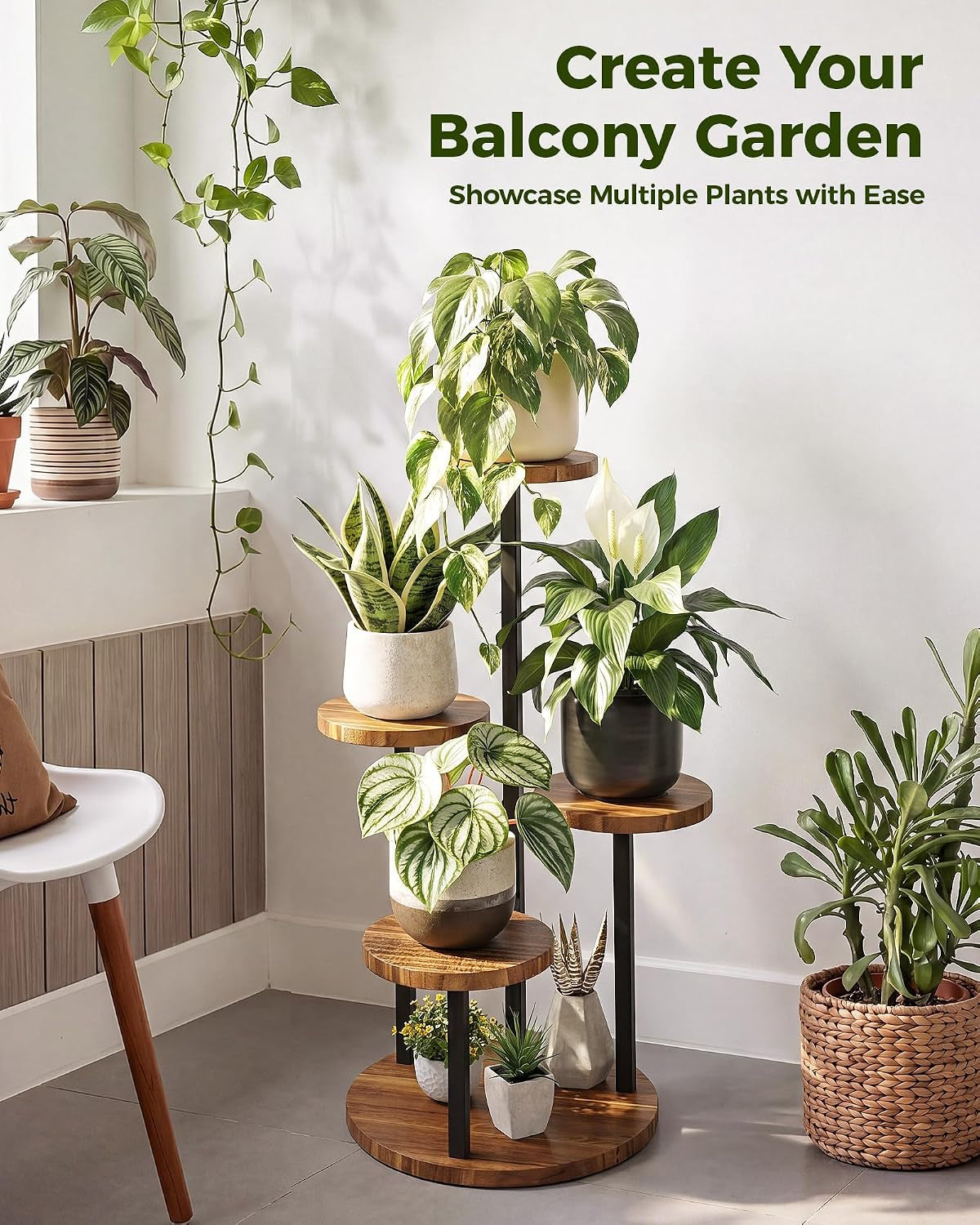 4-Tier Wood & Iron Plant Stand