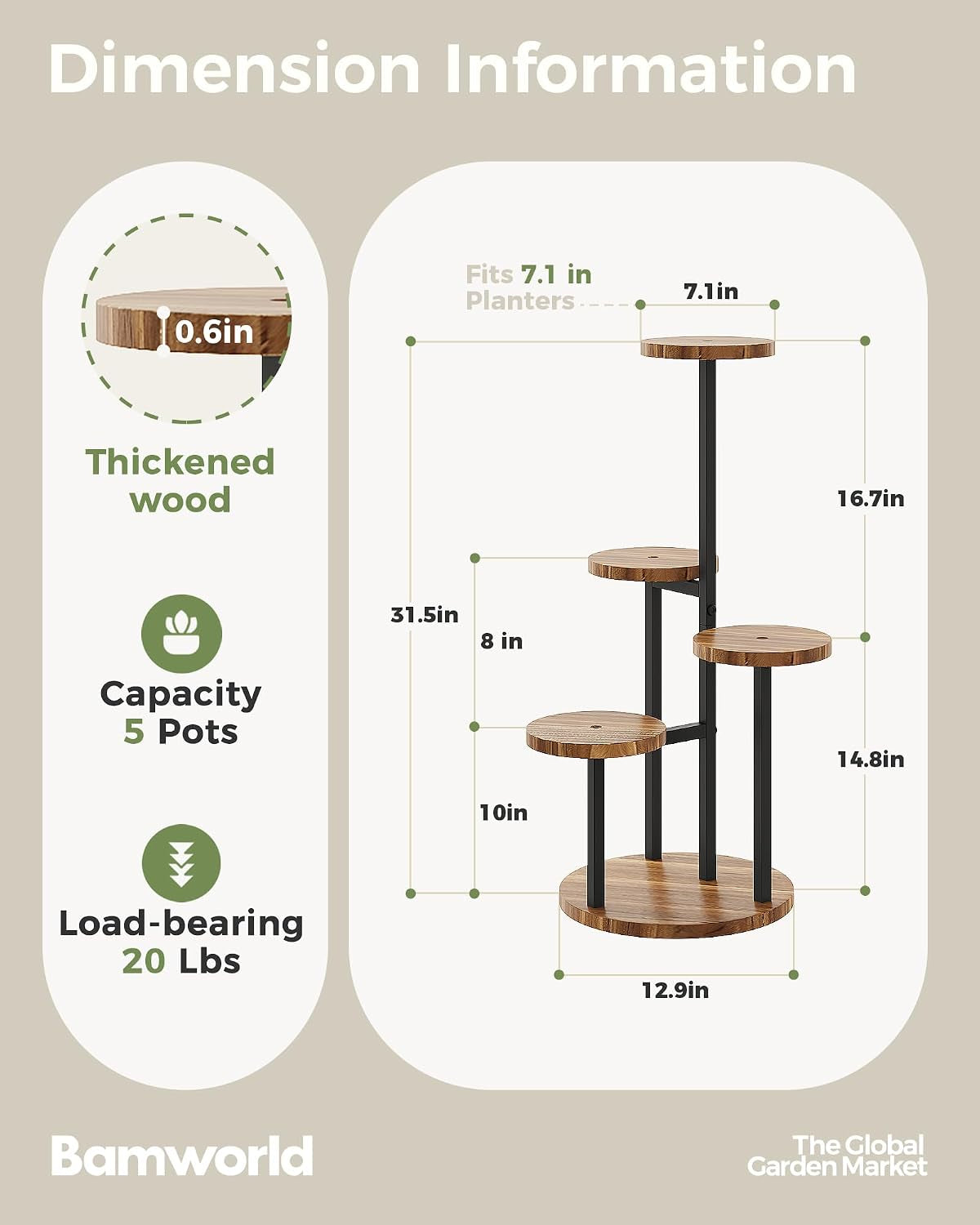 4-Tier Wood & Iron Plant Stand