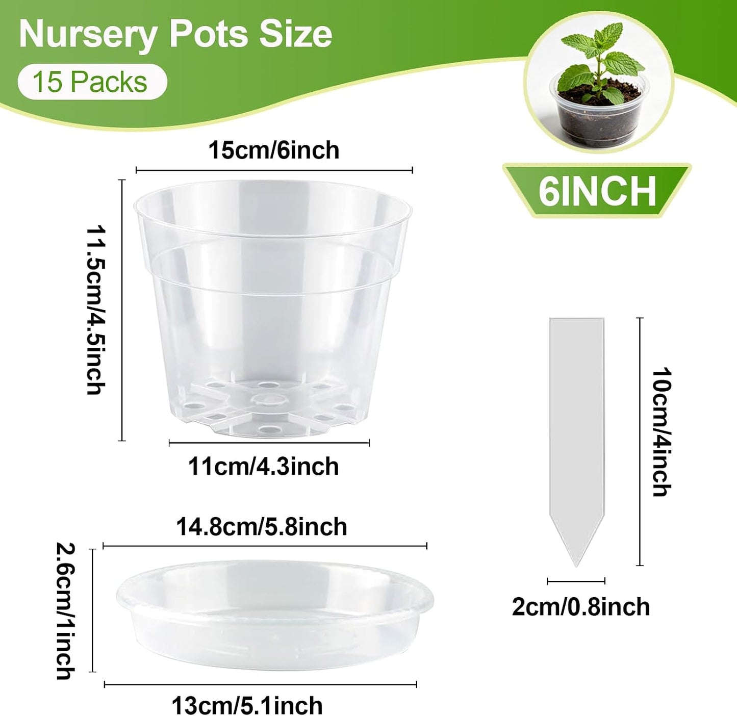 6in Clear Nursery Pots - 15 Pack