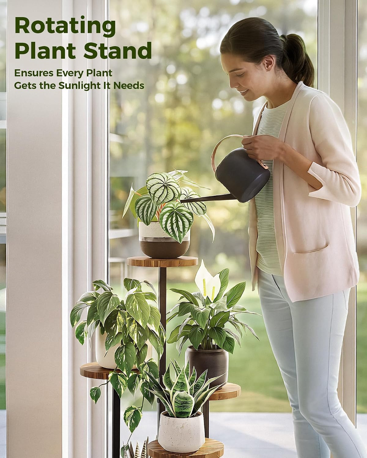 4-Tier Wood & Iron Plant Stand