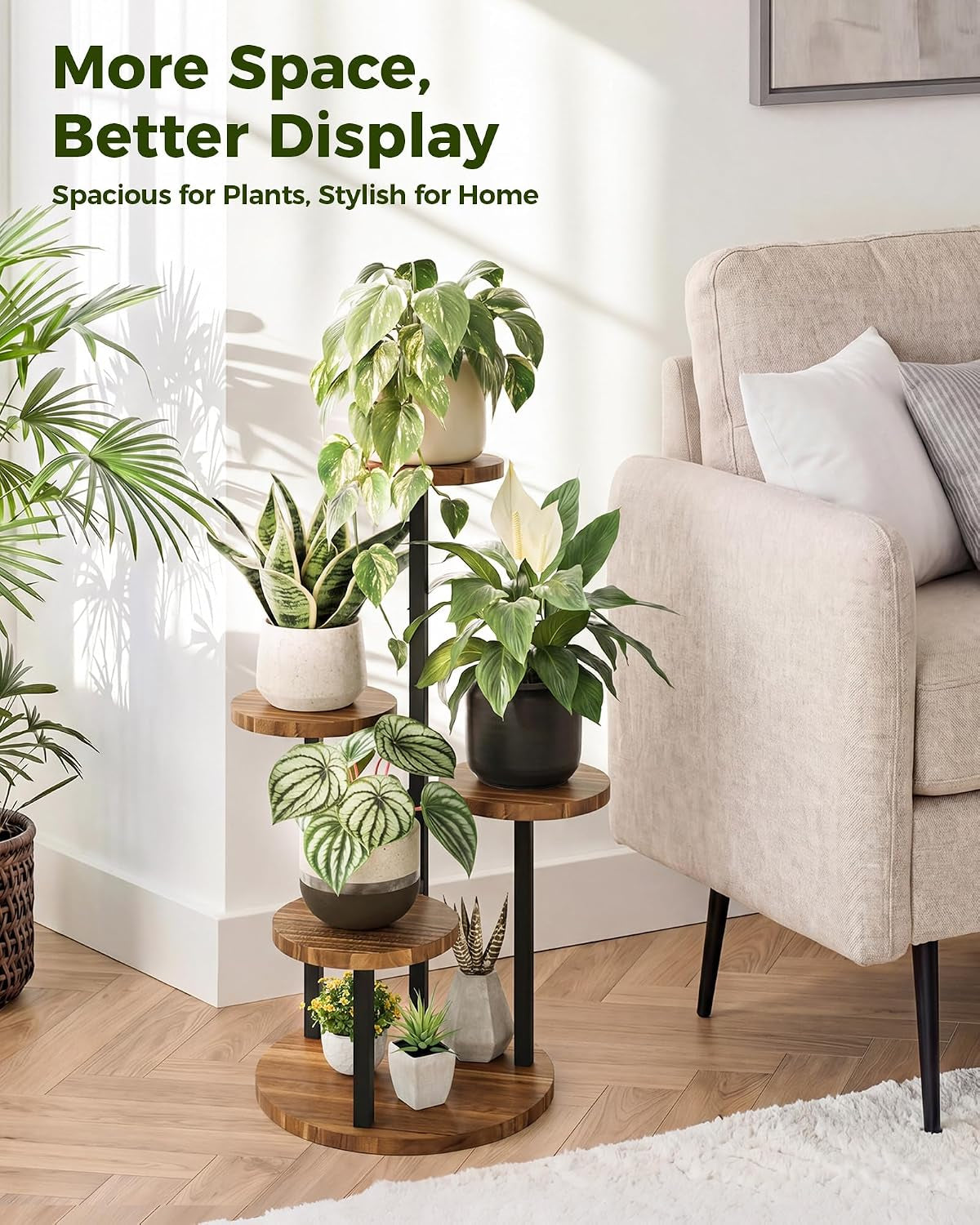 4-Tier Wood & Iron Plant Stand