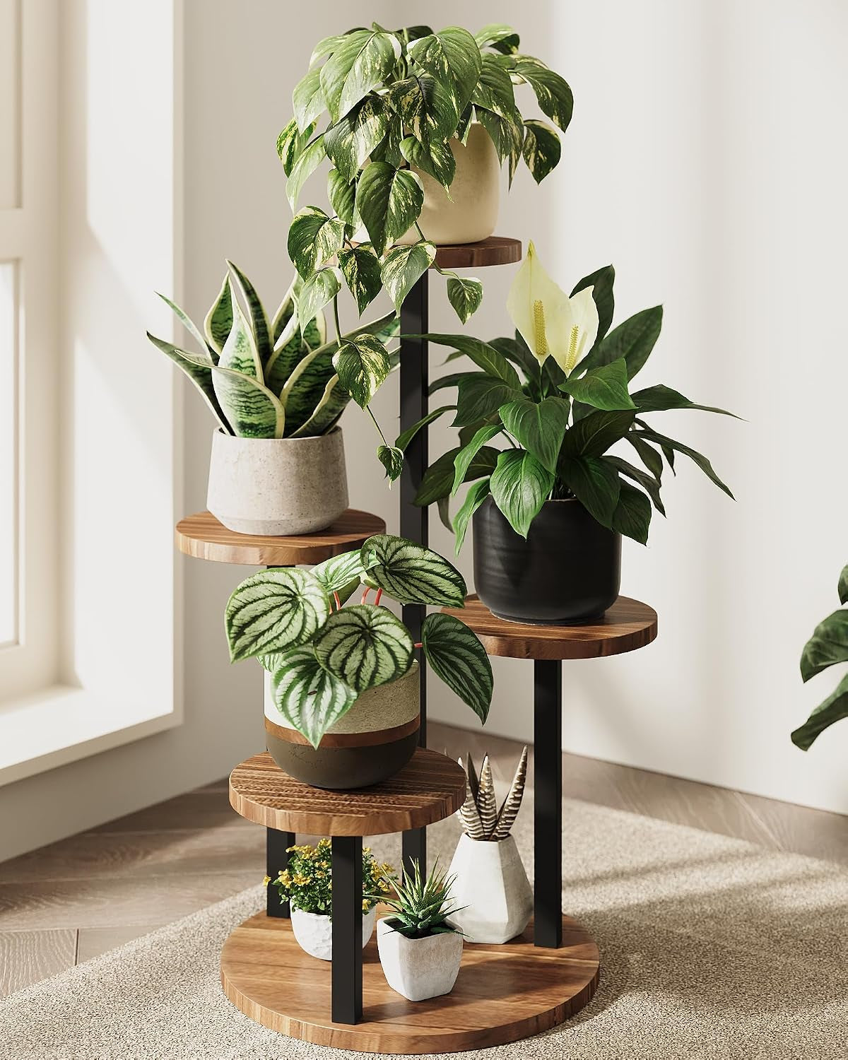 4-Tier Wood & Iron Plant Stand