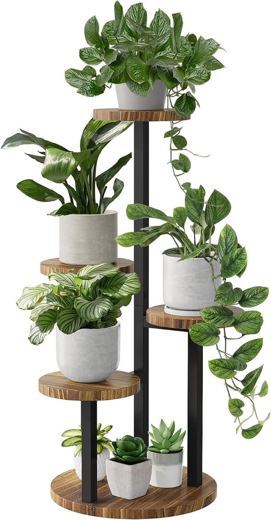 4-Tier Wood & Iron Plant Stand