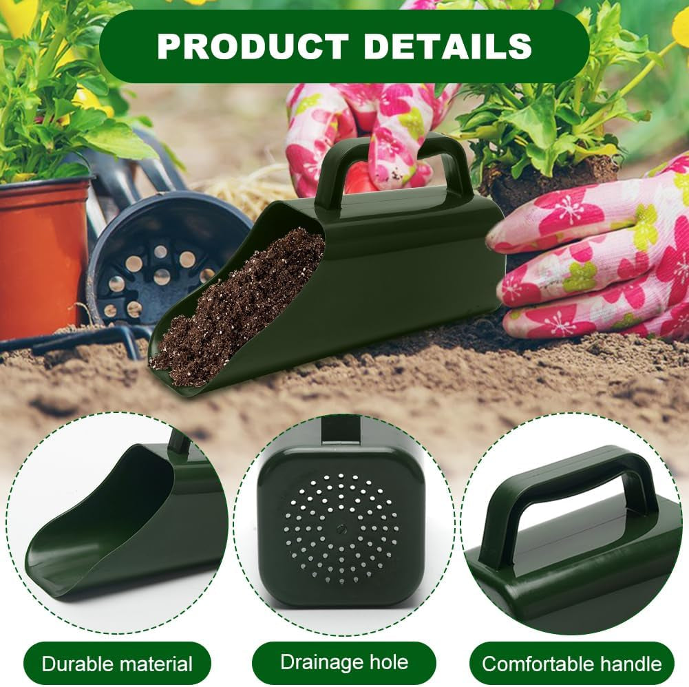 Garden Soil Scoop, 2-In-1 Multi-Function Plastic Spoon Soil Shovel Wear Resistant Digging Tool Cultivation Potting Scoop with Mini Scoop for Digging up or Transporting